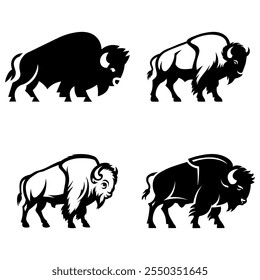 A set of  stylized silhouette of a bison or buffalo illustration vector