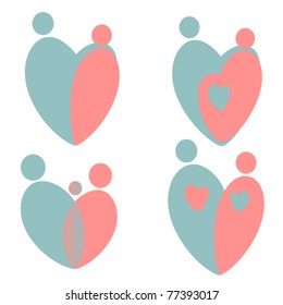 set of stylized silhouette on the family, mother and child