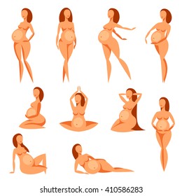 Set stylized silhouettes pregnant women. Illustration for websites, magazines and brochures.