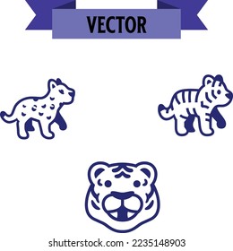 Set of stylized silhouettes of standing in different poses tigers. Isolated on white background.
