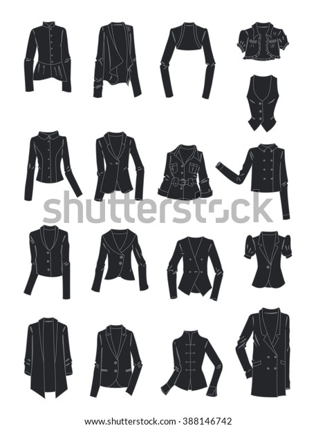 Set Stylized Silhouettes Womens Jackets Isolated Stock Vector (Royalty ...