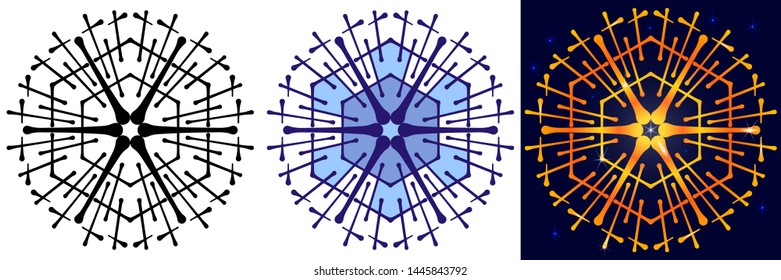 Set of stylized snowflakes in different backgrounds and colors. To create patterns, print fabrics, wrapping paper. Design items for the holidays, gifts.