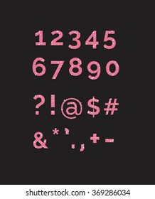 A set of stylized  sparkling pink glitter fancy digits numbers and symbols. Use to make your own text.