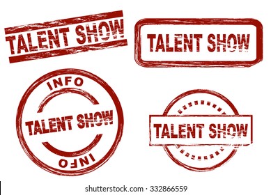 Set of stylized stamps showing the term talent show. All on white background.