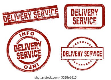 Set of stylized stamps showing the term delivery service. All on white background.
