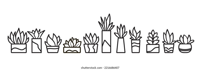 Set of stylized succulents in flower pots