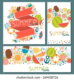 Set with stylized summer background concept. Vector illustration design