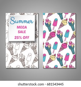 Set of stylized Summer holidays invitation, flyer, sale, discont card template. Can be use for internet sites, gift cards, flyers and presentation. Vector illustration background. Front and back page