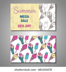 Set of stylized Summer holidays invitation, flyer, sale, discont card template. Can be use for internet sites, gift cards, flyers and presentation. Vector illustration background. Front and back page