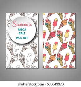 Set of stylized Summer holidays invitation, flyer, sale, discont card template. Can be use for internet sites, gift cards, flyers and presentation. Vector illustration background. Front and back page