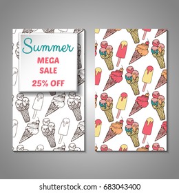 Set of stylized Summer holidays invitation, flyer, sale, discont card template. Can be use for internet sites, gift cards, flyers and presentation. Vector illustration background. Front and back page