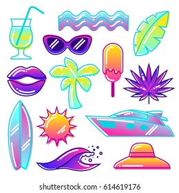 Set of stylized summer objects. Abstract illustration in vibrant color.