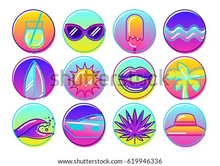 Set of stylized summer objects. Abstract illustration in vibrant color.