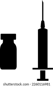 Set of Stylized Syringe Needle and Vaccine Jab Glass Vial Icon. Vector Image.