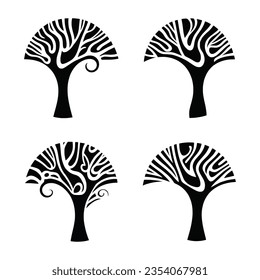 Set of stylized trees, black on white, vector design