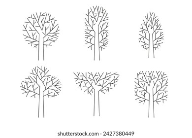 Set of Stylized Trees. Botanical collection of bare trees. Flat vector illustration on white background.