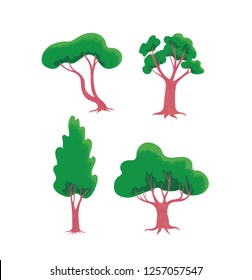 Set of stylized trees. Forest and garden landscape.