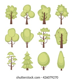Set of stylized trees. Isolated on background. Flat design.