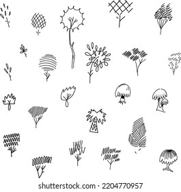 Set of stylized trees in lines