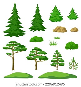 Set of stylized trees. Spring or summer forest. Seasonal illustration.