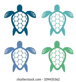Set of stylized turtle on white background. Turtle symbol. Vector illustration
