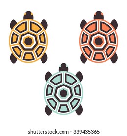 Set of stylized turtle on white background. Turtle symbol. Vector illustration