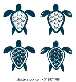 Set of stylized turtle on white background. Turtle symbol. Vector illustration