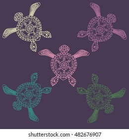 Set of stylized turtles