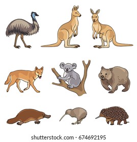 Set of stylized vector Australian animals. EPS8