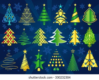 A set of stylized vector Christmas trees.