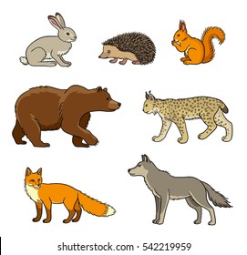 Set of stylized vector forest animals in contours. EPS8