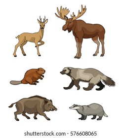 Set of stylized vector forest animals. EPS8