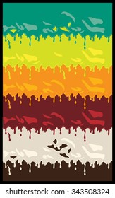 Set of stylized vector illustration stains simulating different liquids. Seamless horizontally if needed