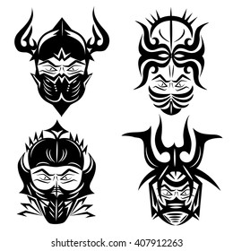 Set of stylized vector images of soldiers in helmets for tattoos