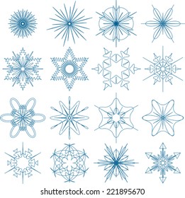 Set of stylized vector snowflakes isolated on white