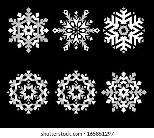 set of stylized vector snowflakes symbols