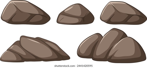 Set of stylized vector stones in various shapes