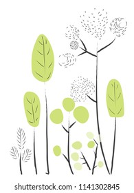 Set of stylized  watercolor trees and bushes. Vector eps10. 