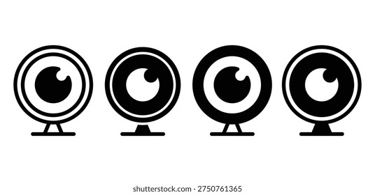 Set of Stylized Webcam Icons with Eye Symbol in Black and White Outline and Solid Fill Color Vector Design