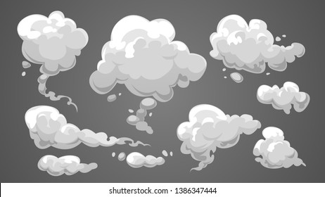 Set of stylized white clouds. Vector illustration collection of smoke. - Shutterstock ID 1386347444