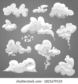 Set of stylized white clouds. Vector illustration collection of smoke.