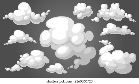 Set of stylized white clouds. Vector illustration collection of smoke.	