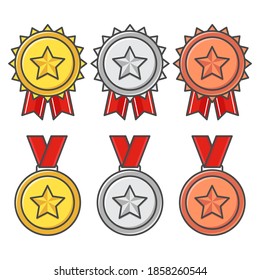set of sub-badge gold silver bronze in flat color