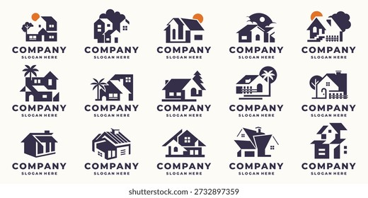 Set of Subdivision Property house Logo design. negative space home vector inspiration design elements.