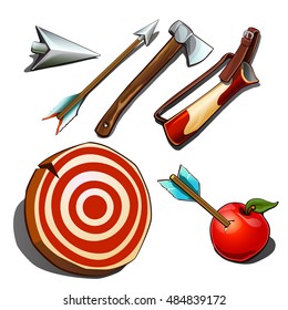 Set of subjects for competitions on accuracy isolated on white background. Vector cartoon close-up illustration.
