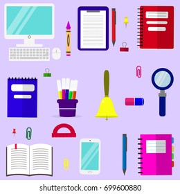 A set of subjects for education. Flat design, vector illustration.