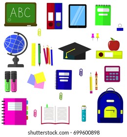 A set of subjects for education. Flat design, vector illustration.