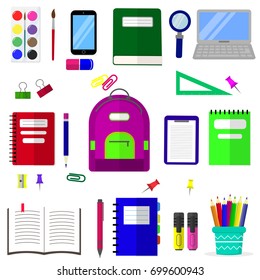 A set of subjects for education. Flat design, vector illustration.