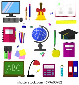 A set of subjects for education. Flat design, vector illustration.