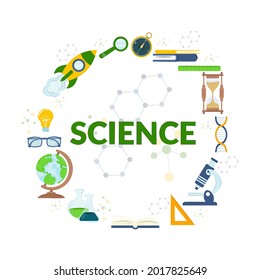 set of subjects of science, objects and symbols laid out in the form of a circle. Set Pictogram for web. Sience symbols isolated on white background. Vector eps10 